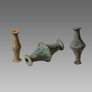 Lot of 3 Ancient Bactrian Bronze Kohl Vessels c.2nd Millennium BC.