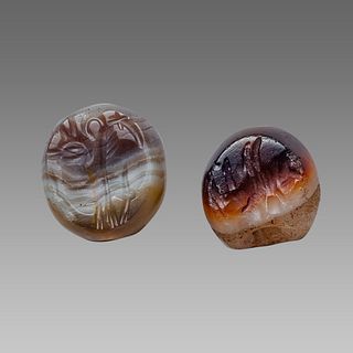 Lot of 2 Ancient Sasanian Banded Agate Seals c.5th century AD.