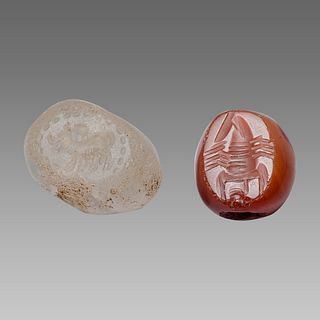 Lot of 2 Ancient Sasanian Crystal and Agate Seals c.5th century AD. 