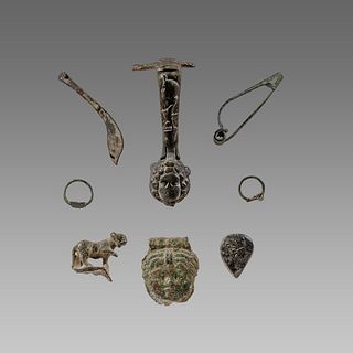 Collection of 8 Ancient Roman Bronze figures, ornaments c.1st-4th century AD. 