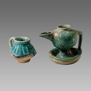 Lot of 2 Islamic Persian Ceramic Oil Lamp/Jug c.13th cent AD. 