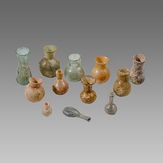 Lot of 12 Ancient Roman, Islamic Glass Bottles c.2nd-8th century AD.