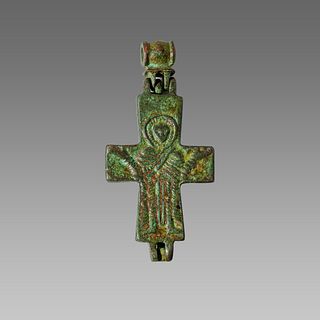 Byzantine Style Bronze Reliquary Cross. 