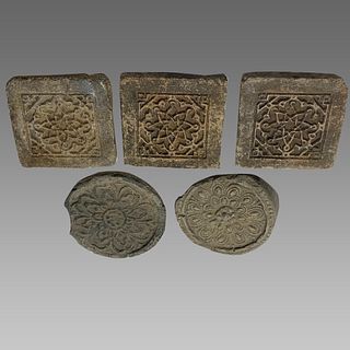 Lot of 5 Islamic Limestone Tiles with Floral design. 