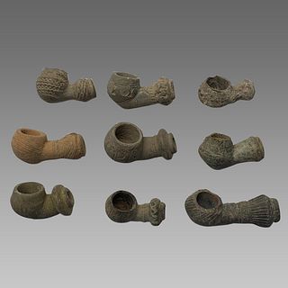 Lot of 9 Islamic Pottery Smoking pipes.