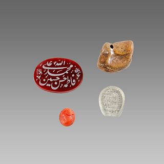 A Persian Agate Seal, Judaica Glass Seal, and Cameo (4)