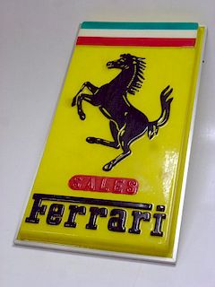 Large yellow Perspex sign with aluminium surround featuring traditional Ferrari prancing horse logo