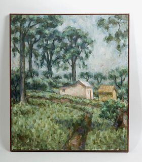 L. Dennis Painting  "House Beneath Trees, Tandala" 1974
