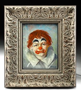 Signed 20th C. Painting of Sad Clown - L. Poland