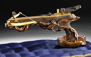19th C. European Wood & Gilt Brass Crossbow Gun