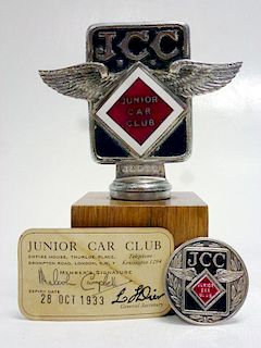 A rare Brooklands Junior Car Club (J.C.C) car badge, 1930s period, numbered J2779, complete with an