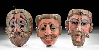 Lot of 3 Vintage Guatemalan Painted Wood Masks