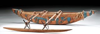 20th C. PNG Painted Wood Outrigger Canoe Model