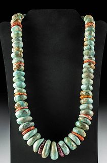 20th C. Navajo Turquoise, Silver, & Coral Bead Necklace