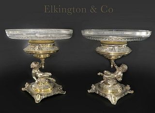 A Pair of Elkington Silver Plated Figural Tazza, 19th C