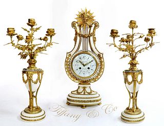 Tiffany & Co. Bronze & Marble Clock Set