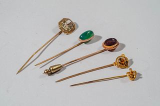 19th century gold Stick pins with Gem Stone 14k (5)