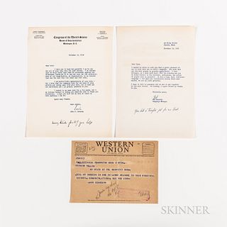 Kennedy, John F. (1917-1963) and Robert F. Kennedy (1925-1968), Three Documents of Thanks Related to JFK's 1952 Senatorial Campaign