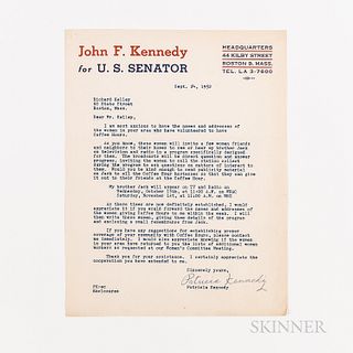 Ten Documents Related to Organizing Ladies' Teas for John F. Kennedy's 1952 Senate Campaign