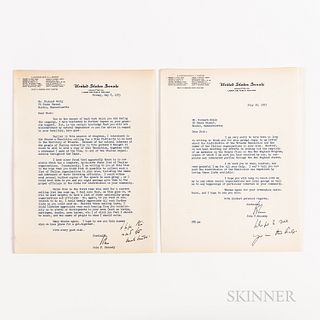 Two John F. Kennedy (1917-1963) Typed Letters Signed Regarding the Trieste Resolution, 1953