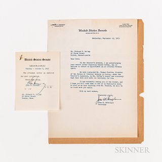 Kennedy, John F. (1917-1963) Signed Memorandum and Associated Correspondence, 1953