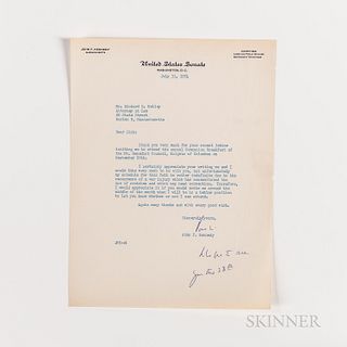 Kennedy, John F. (1917-1963) Typed Letter Signed to Richard S. Kelley, 31 July 1954