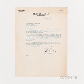 Two John F. Kennedy (1917-1963) Typed Letters Signed to Thomas Quinn, July 1954
