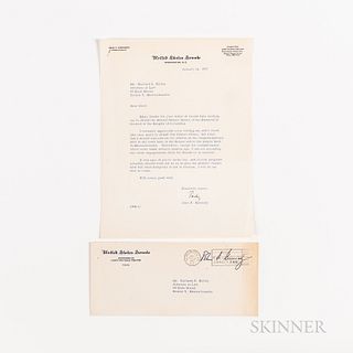 Kennedy, John F. (1917-1963) Typed Letter Signed to Richard S. Kelley, 14 January 1957
