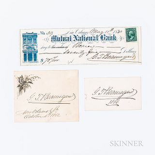 Beauregard, P.T. (1818-1893) Two Signed Cards and a Signed Check
