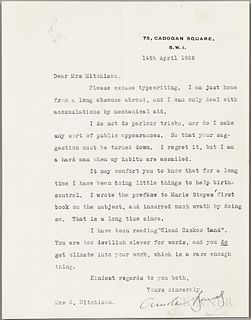 Bennett, Arnold (1867-1931) Typed Letter Signed, 14 April 1926