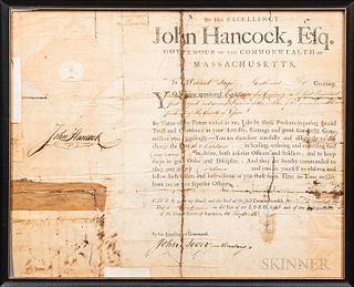 Hancock, John (1737-1793) Signed Massachusetts Militia Commission, 1788