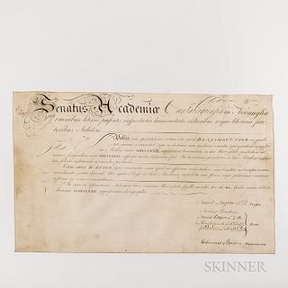 Two Vellum Harvard Diplomas and a Boston Lodge Master Mason Certificate, 1780