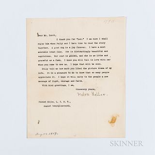 Keller, Helen (1880-1968) Typed Letter Signed, Forest Hills, New York, 27 August 1919