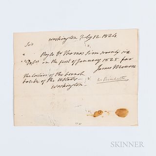 Monroe, James (1758-1831) Autograph Note Signed, Washington DC, 12 July 1824