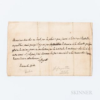 du Motier, Gilbert, Marquis de Lafayette (1757-1838) Autograph Note Signed