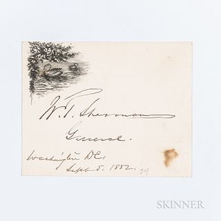 Sherman, William Tecumseh (1820-1891) Signed Card, Washington, DC, 5 September 1882
