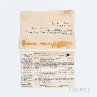 York, Alvin (1887-1964) Signed Receipt and Autograph Signed Note