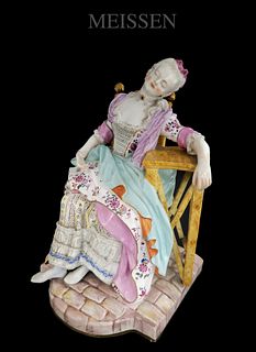 Sleeping Maiden, 19th C. Meissen Porcelain Figurine