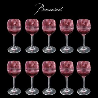 French Baccarat Red Crystal Glasses Set (10 Pieces)