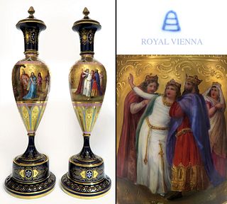 19th C. Pair of Royal Vienna Hand Painted Vases