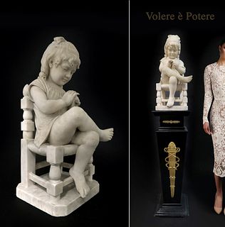 Volere e Potere, Italian Marble Figure of Seated Girl