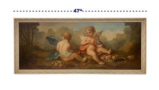 19th C. French Oil on Canvas Painting of Cupids Playing