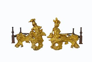 AN IMPORTANT PAIR OF FRENCH LOUIS XV ORMOLU CHENETS