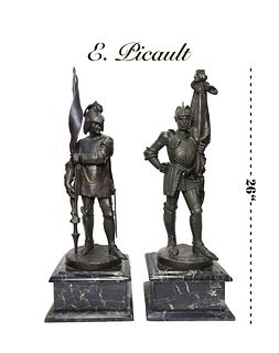 Pair of L. Picault Patina-ted Bronze Statue Of Soldiers