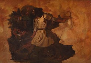 MARIÀ FORTUNY MARSAL (Reus, Tarragona, 1838 - Rome, 1874). 
"The attack. Sketch ”, ca. 1853. 
Oil on cardboard. 
Attached report issued by the expert 