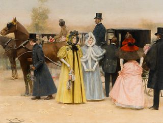 ROMÁN RIBERA CIRERA (Barcelona, 1848 - 1935). "Carriage and figures". Oil on canvas. Reengineered. Signed in the lower left corner. Measurements: 67 x
