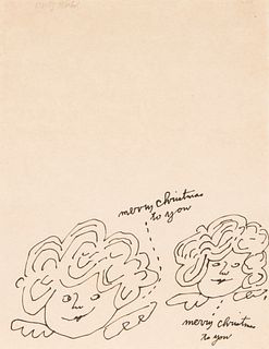 ANDY WARHOL (Pittsburgh, USA, 1928 – New York, USA, 1987). 
"Two Christmas Fairies", ca. 1954. 
Ink on paper. 
Signed in the upper left corner. 
Prese