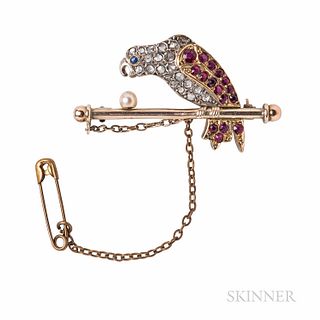 Ruby and Diamond Parrot Brooch