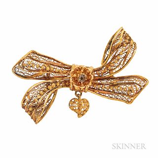 Antique Gold and Diamond Bow Brooch