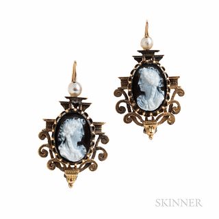 Antique Gold and Hardstone Cameo Earrings